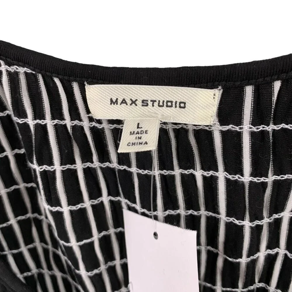 Max Studio Black and White Stripe Jersey Smocked Sleeveless Dress Size Large